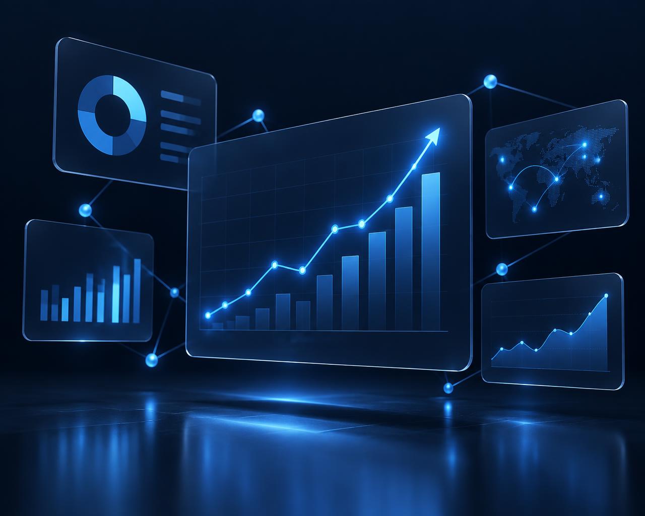 Digital marketing analytics dashboards showing search visibility and growth trends